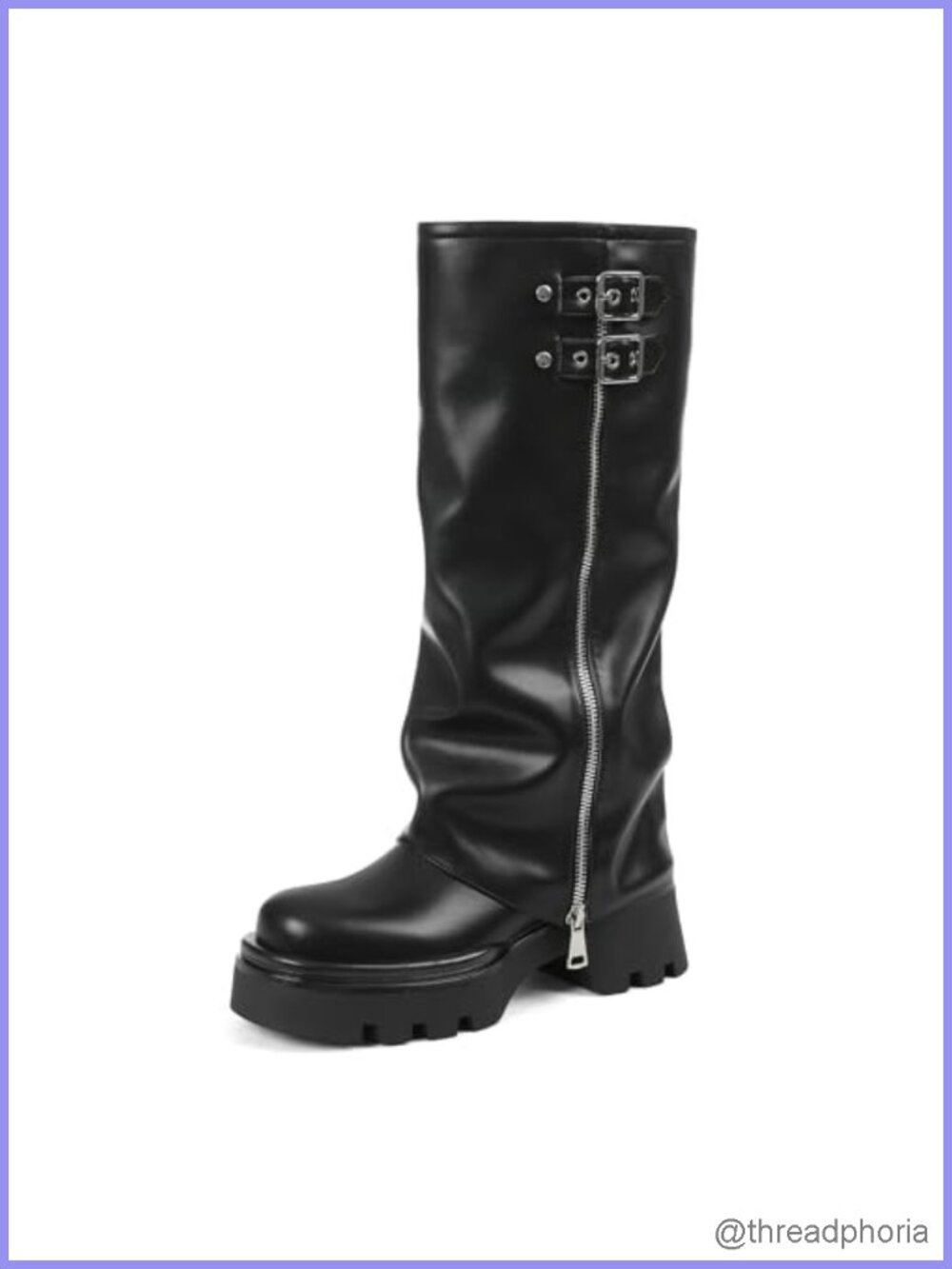 Faux Leather Platform Knee High Boots Combat Riding Women's